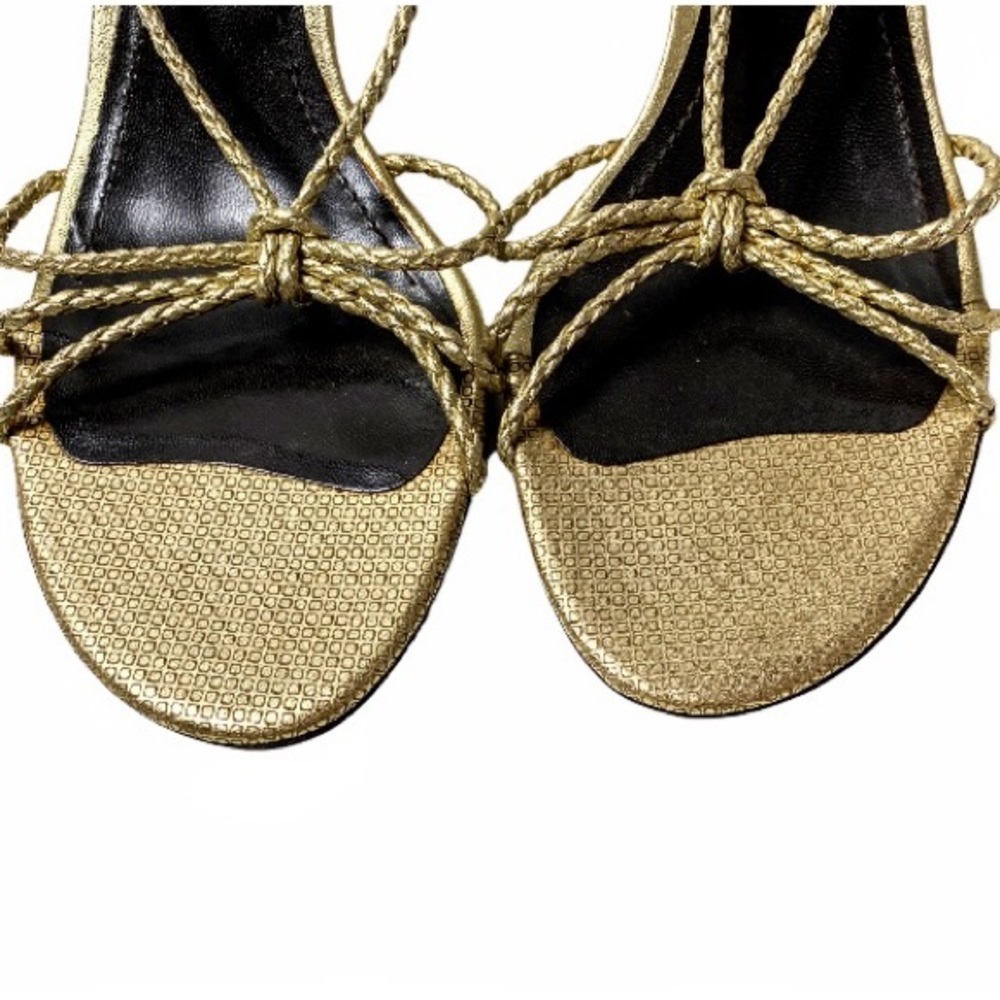 Burberry Gold Braided Strappy Sandals 3” Heel Size EU 37.5 - Picture 8 of 16